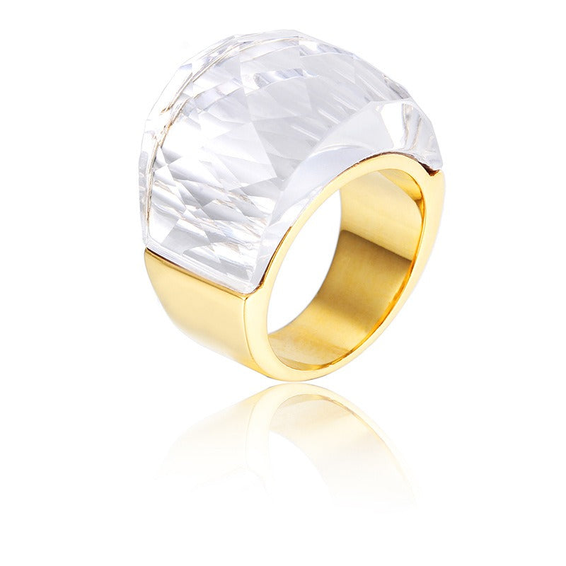 Anillo de oro de 18 quilates con baño electrolítico al vacío de Kemstone y cristal multicolor, diseño de estética simplificada KR31887-K
