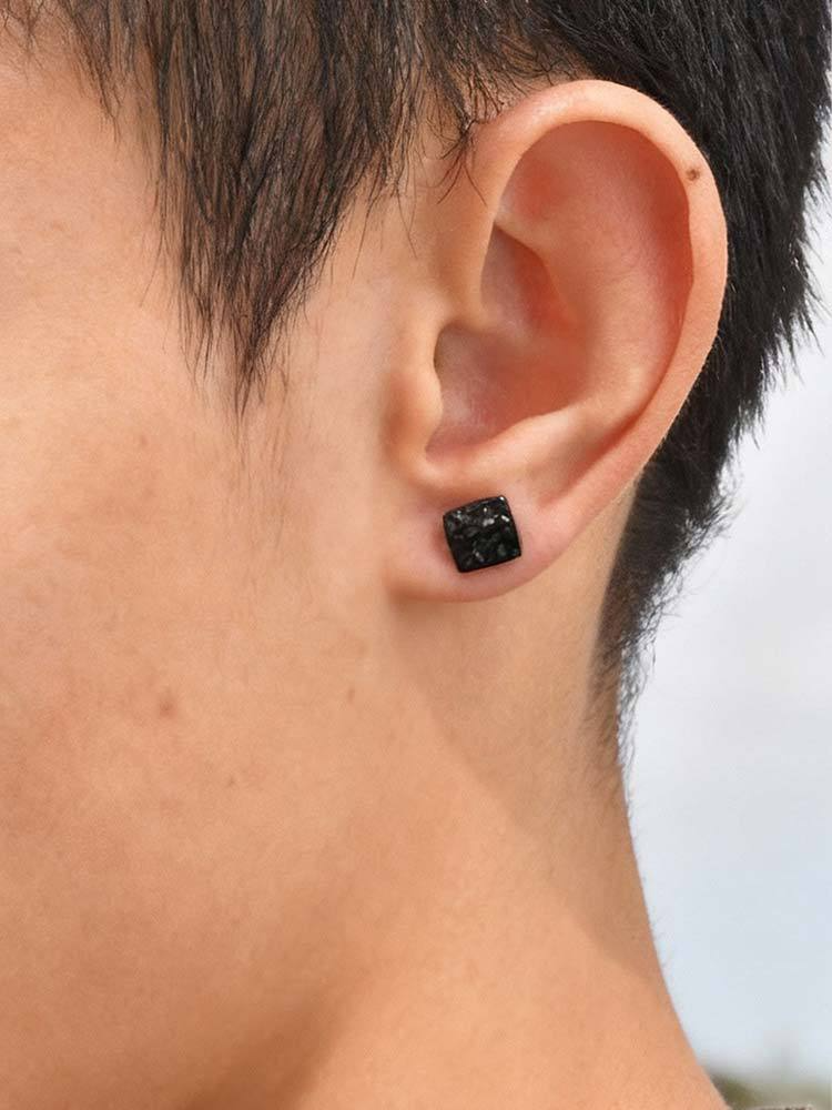 Kemstone Stainless Steel Square Textured Stud Earrings for Men ES-706