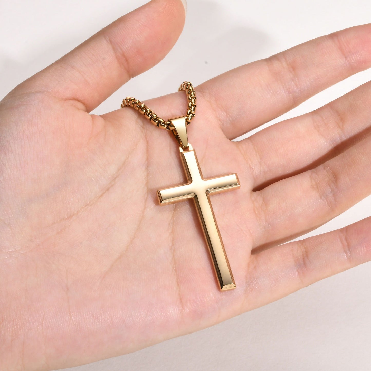 Steel Cross Pendant Necklace – Polished Minimalism in Silver, Gold & Black PN2045