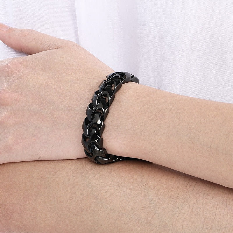 Kemstone Bold Punk Titanium Steel Square Buckle Dragon Bone Chain Bracelet Handmade 22CM KB112527-BD