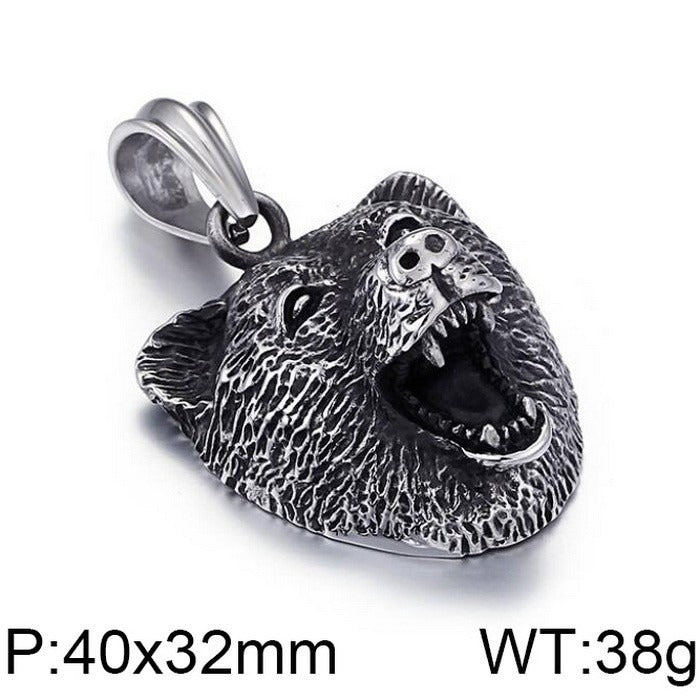 Kemstone Predator Series - Collana con ciondolo leone/lupo/volpe in acciaio al titanio opaco per abbigliamento punk da uomo KP79439-BD