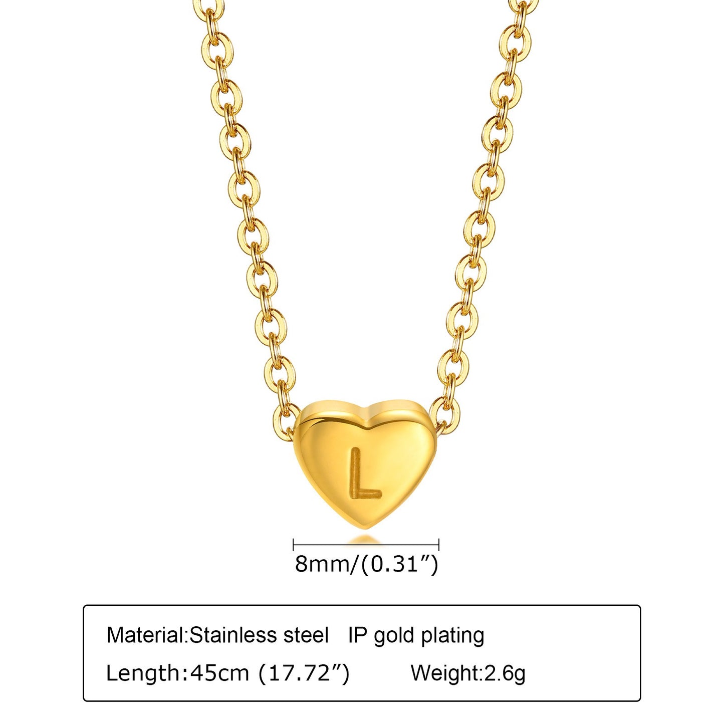 Collar de acero inoxidable Kemstone con letras de corazón - Colgante de amor con 26 letras del alfabeto PN-1670
