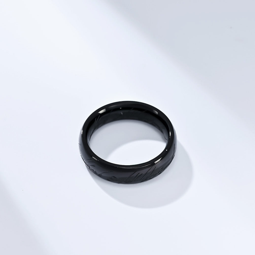 Kemstone Elvish Script Ring β 316L Stainless Steel Norse Gothic Fantasy Band | K-R707