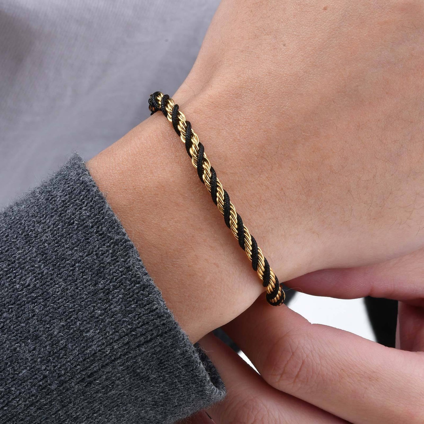 Kemstone Stainless Steel Rope Twist Bracelet Necklace – Men’s Jewelry BR-235