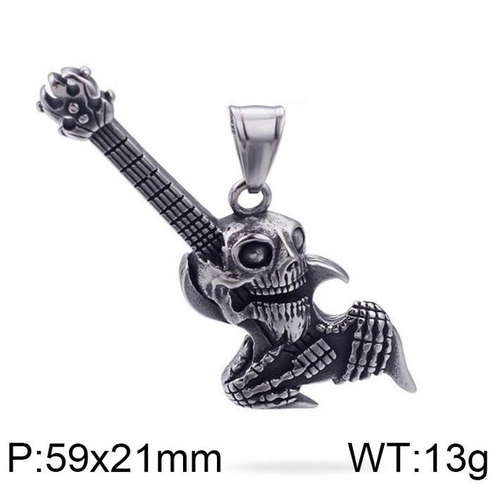 Kemstone Titanium Steel Skull Pendant Necklace with Musical Instruments – Hip Hop KP55730-BD