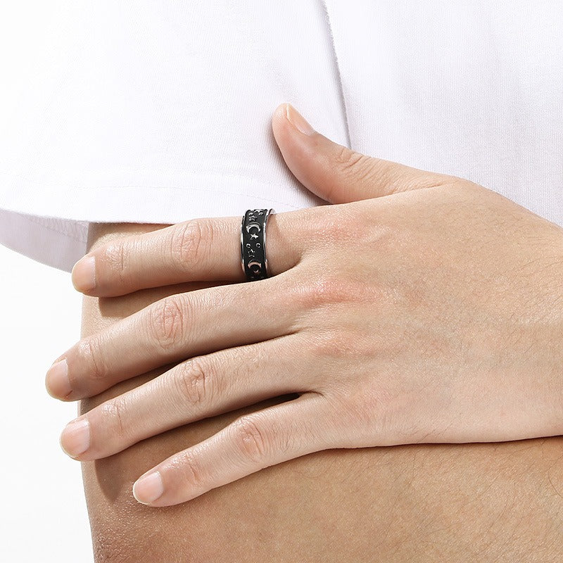 Kemstone Titanium Steel Sun Moon Star Ring for Men Vintage Symbol Band KB158011-Z