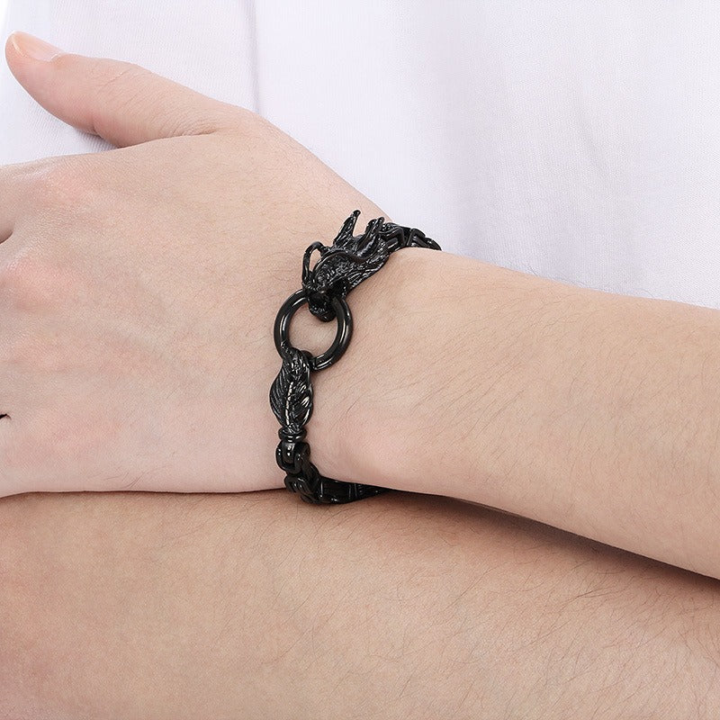 Kemstone Titanium Steel Dragon Head Chain Bracelet – Vintage Imperial Style for Men KB108252-Z