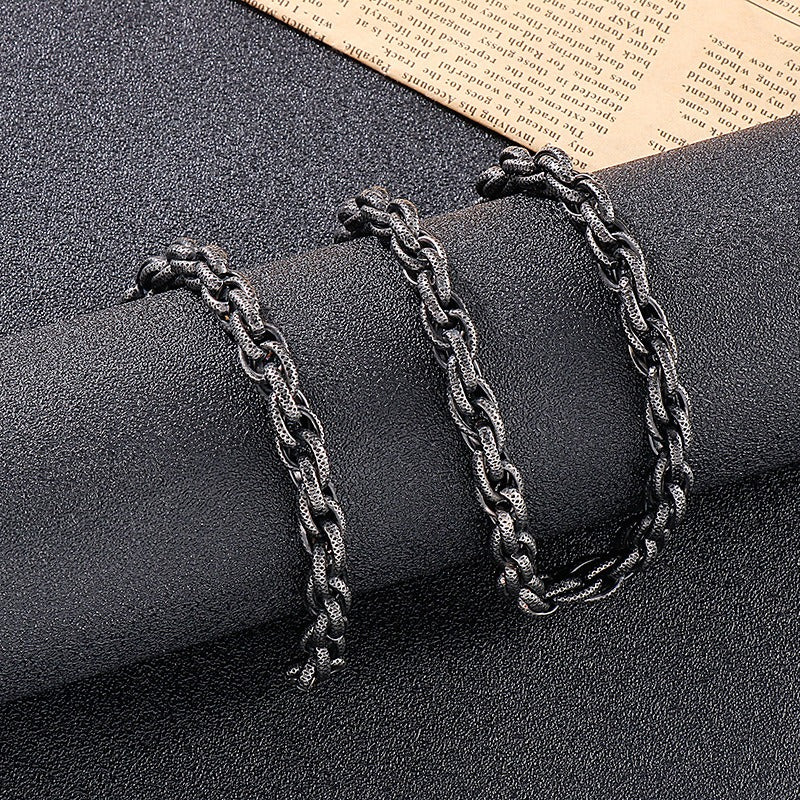 Kemstone Vintage Matte Black Titanium Steel Chunky Twisted Chain Bracelet & Necklace for Men KS141111-Z