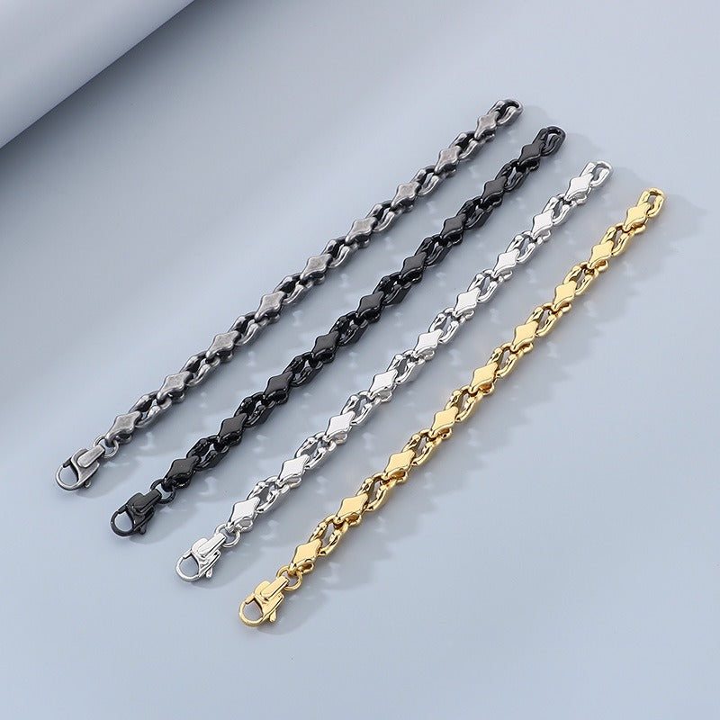 Kemstone Steel Link Jewelry Set – Men’s Hip-Hop Chain Necklace & Bracelet with Geometric Links