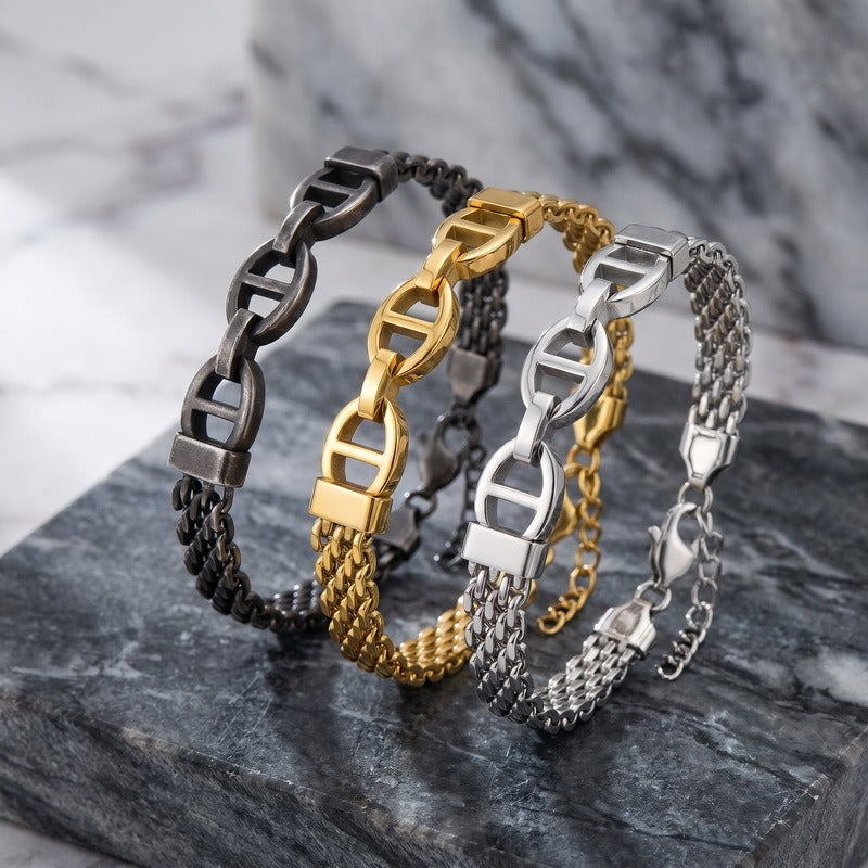 Kemstone Titanium Steel Curved Link Mesh Bracelet for Men Adjustable KB213297-KFC