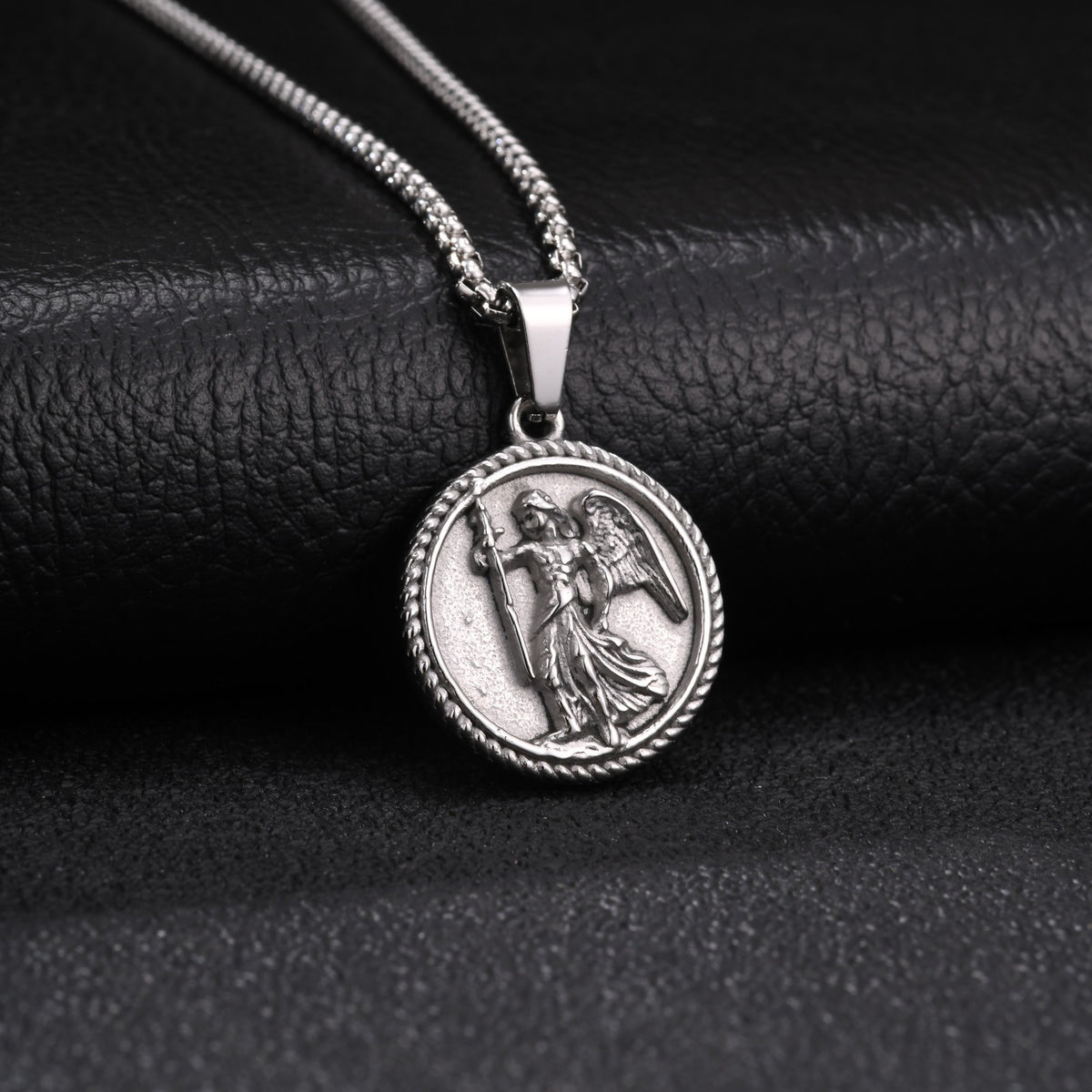 Kemston Winged Figure Medallion Necklace for Men Stainless Steel Gold Silver PN-2424