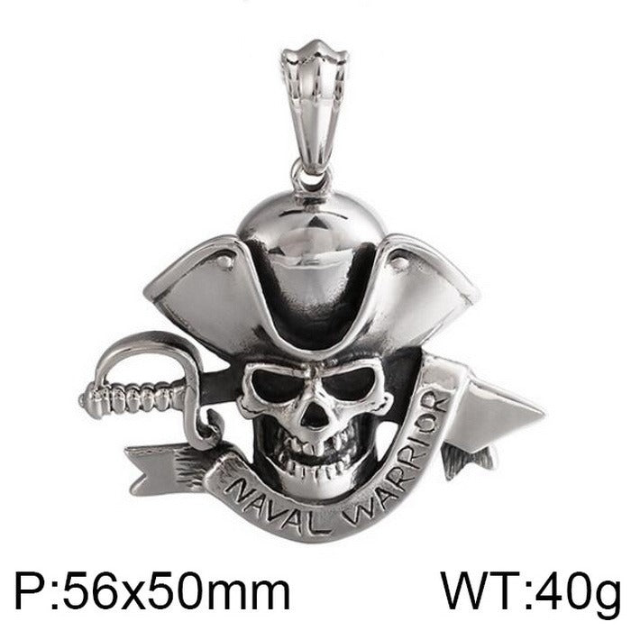 Kemstone Pirate Skull Pendant for Men – Punk Rock Sparrow & Anchor Necklace in Vintage Stainless Steel KP79431-BD