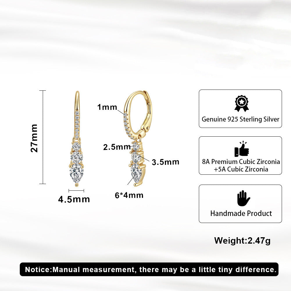 925 Sterling Silver Teardrop Cubic Zirconia Drop Earrings for Women | Gold & Platinum Plated Hypoallergenic Dangle Jewelry by Kemstone A4-LZE60