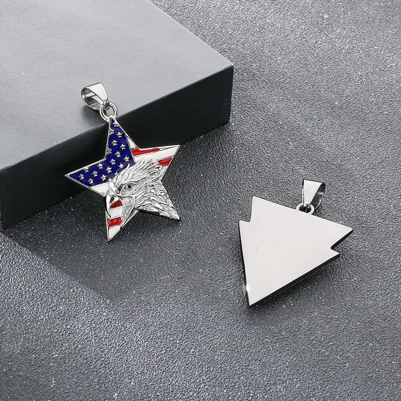 Kemstone Men’s Titanium Steel Eagle Pendant Necklace – Enamel Star/Triangle KP117368