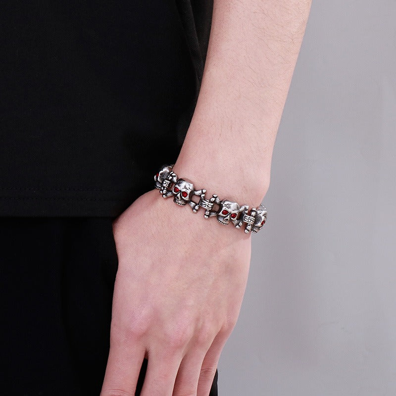 Kemstone Men’s Titanium Steel Skull Bracelet & Pendant – Red Cubic Zirconia Gothic Style KB149866-KJX