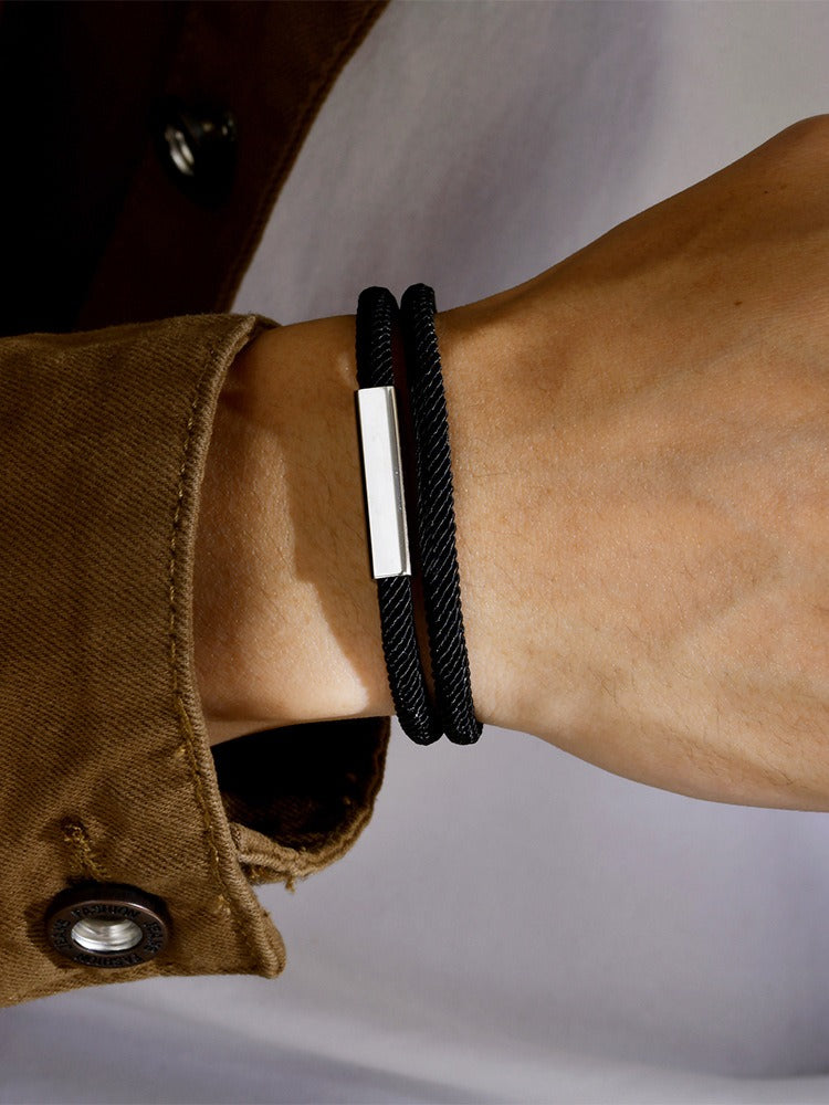 Men’s Double-Layer Milan Rope Bracelet – Stainless Steel Magnetic Clasp | Minimalist Street Style BR-1449