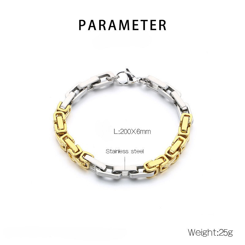 Kemstone Rock-Edge Steel Plate Bracelet – 6mm Mixed Metal Chain for Men | Gothic Punk Streetwear Jewelry KB185313-Z