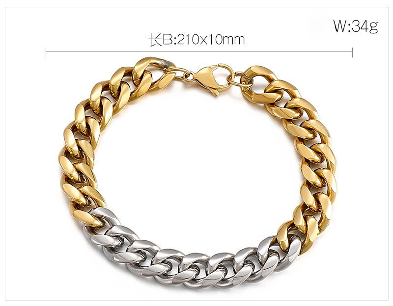 Kemstone Modular Titanium Steel Bracelet – Multi-Tone Urban Link Design, Adjustable Streetwear Accessory for Men KB139945-Z
