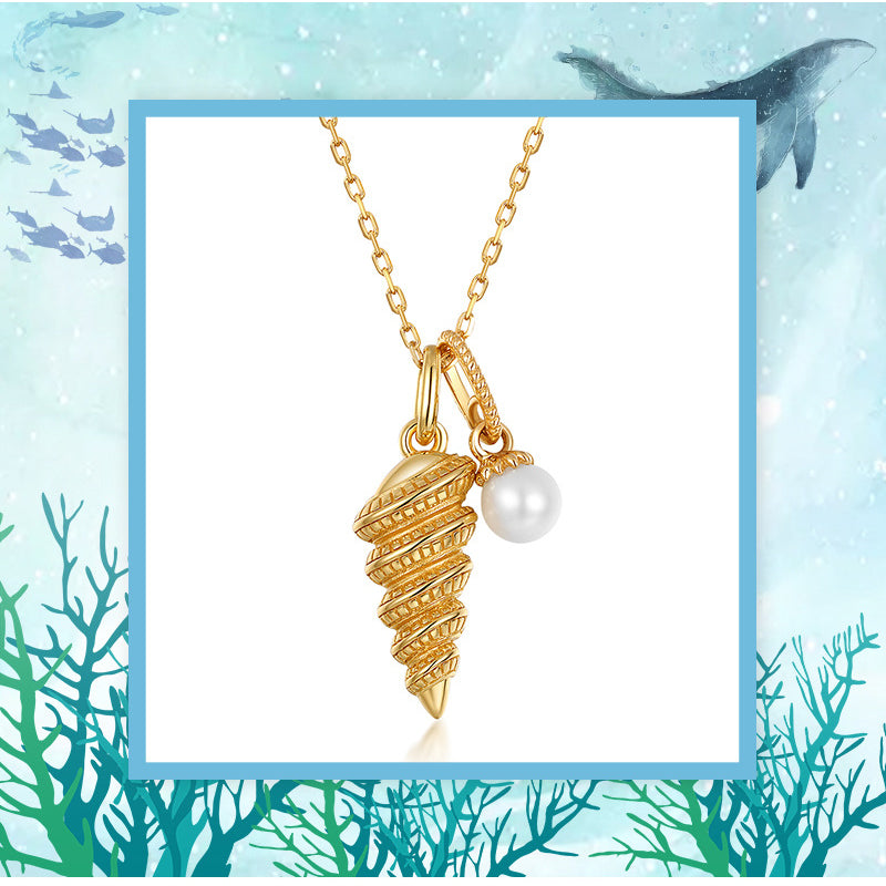 Collana con conchiglia di perle d'acqua dolce naturale Kemstone, realizzata a mano e dal design originale, per donna, in argento Sterling 925, serie Ocean.