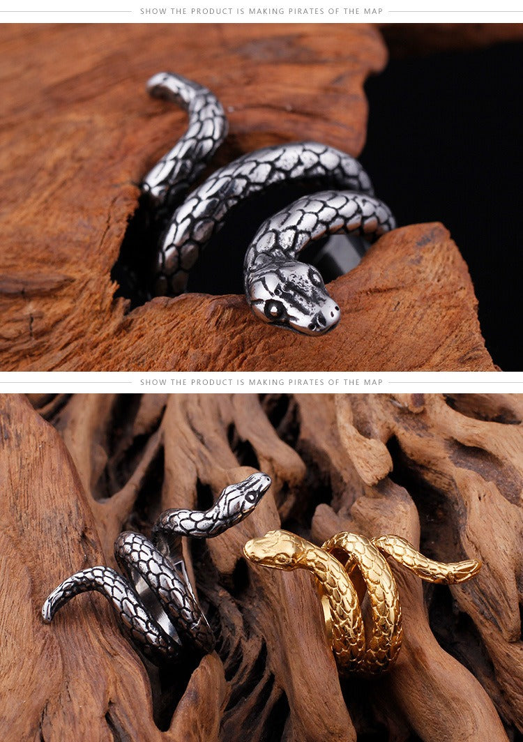Kemstone Vintage Punk Cobra Titanium Steel Ring β Handcrafted Snake Design KR52350-K