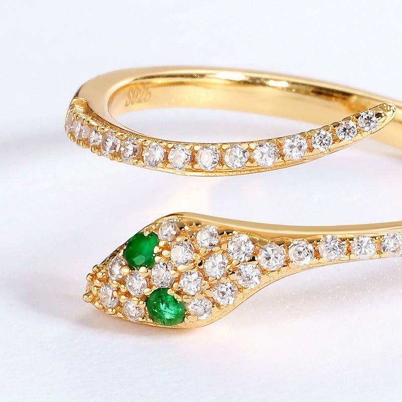 Anillo de serpiente ajustable de diseño original artesanal de Kemstone para mujer - Plata S925 con baño de oro de 9 quilates