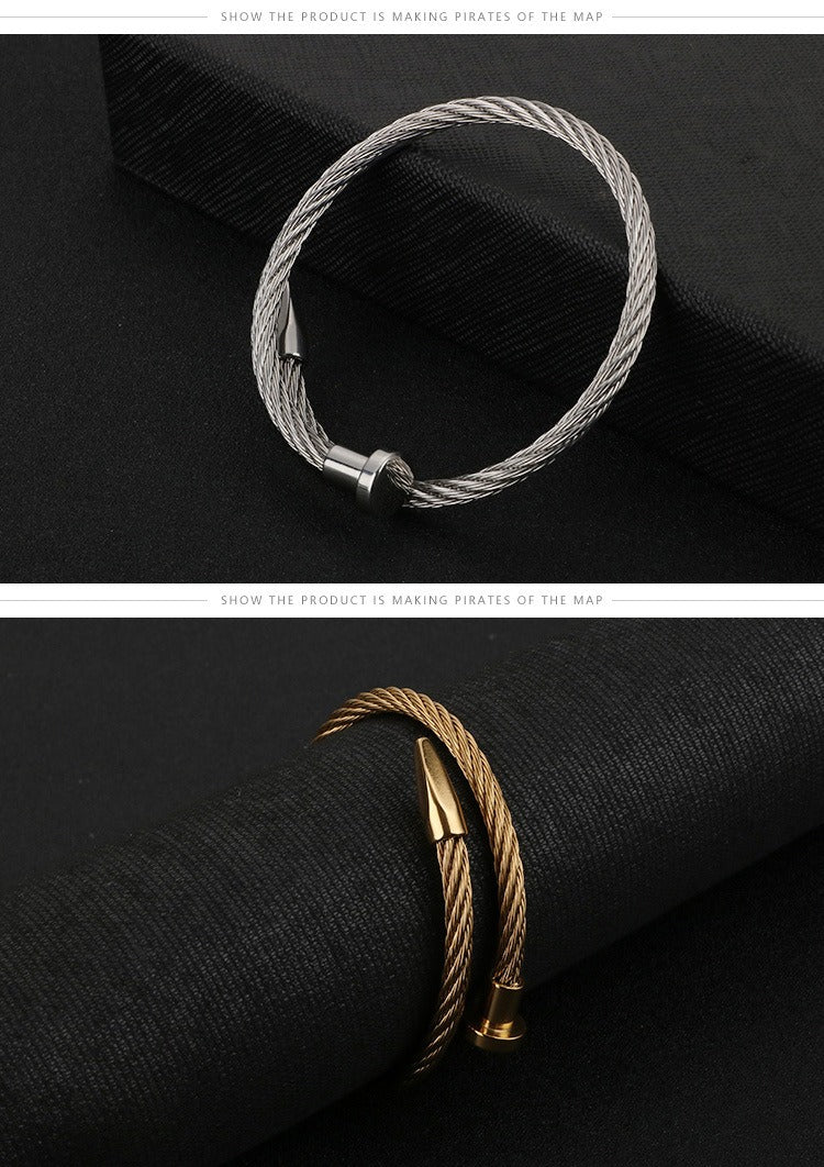 Kemstone Men’s Nail Cable Cuff Bracelet – Stainless Steel Industrial Punk Wristband KB110358-K
