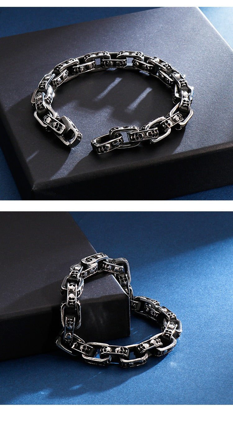 Kemstone Skull Chain Bracelet – Stainless & Titanium Steel Biker Jewelry for Men | Gothic Punk Street Style KB120968-BDJX