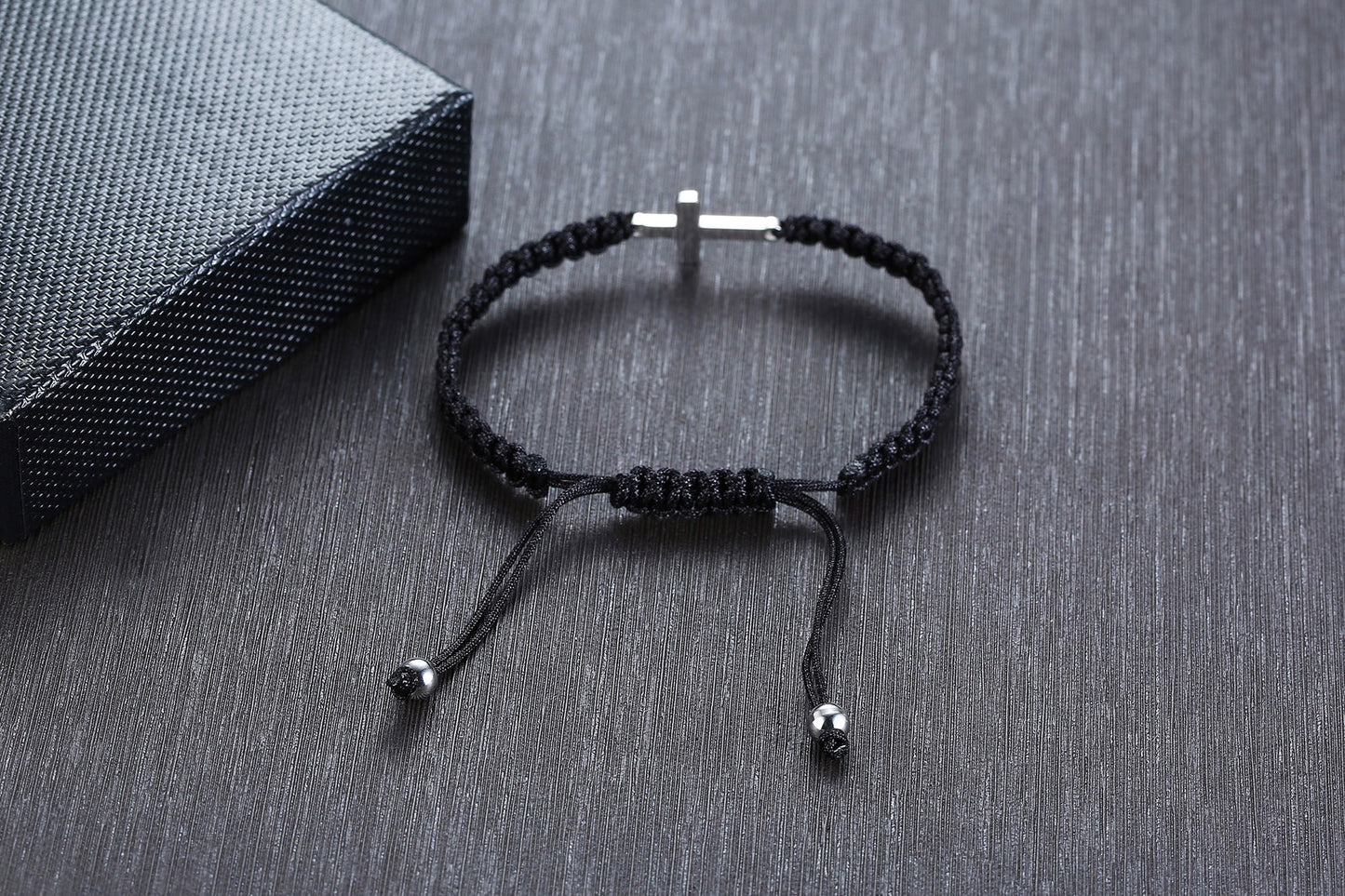 Kemstone Adjustable Ankh Cross Bracelet – Titanium Steel & Red Black Nylon Rope Men & Women BR525