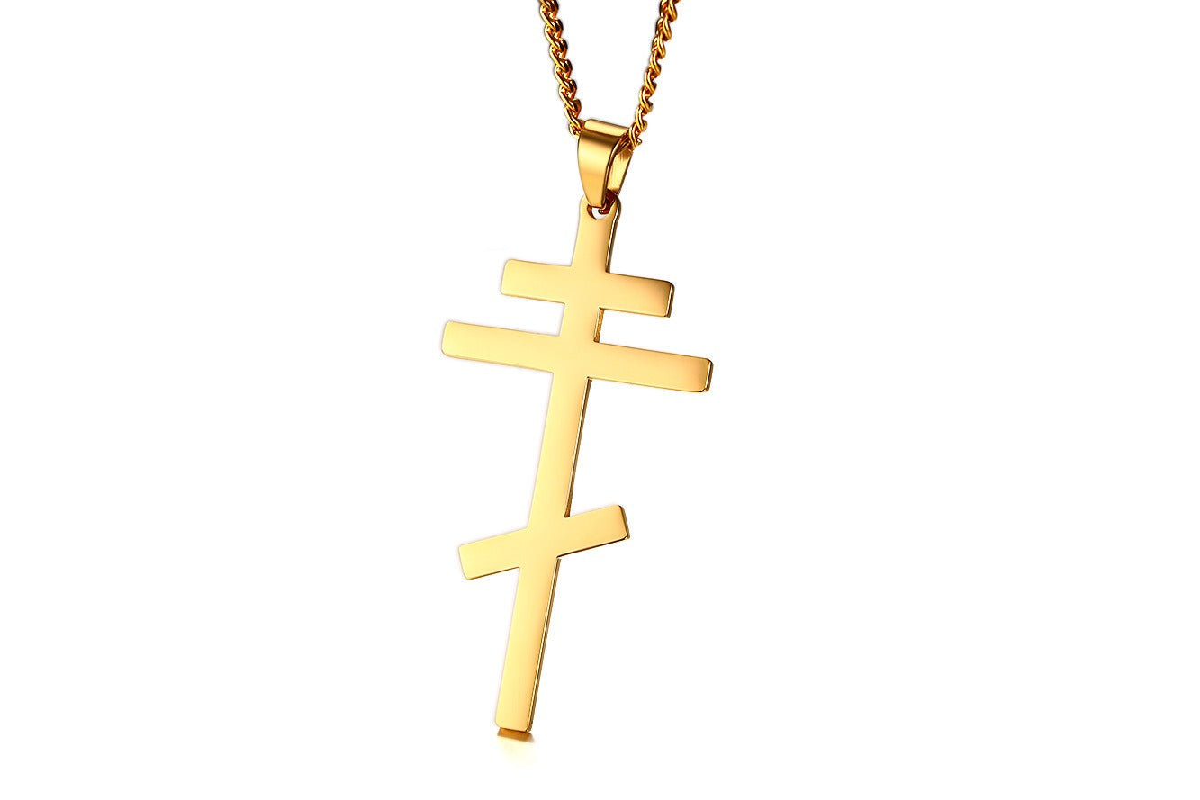 Men's Stainless Steel Orthodox Cross Necklace – Bold Double Bar Gothic Pendant PN-831