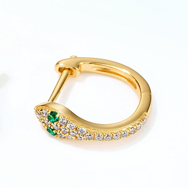 Pendientes de aro con diseño de serpiente, hechos a mano por Kemstone - Plata S925 con nanocircón verde y baño de oro de 9 quilates