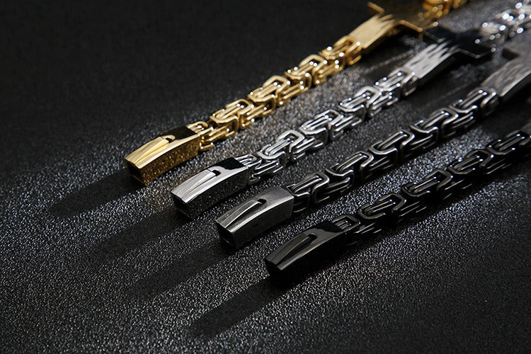 Pulsera retro con colgante de cruz de Kemstone: brazalete de acero de titanio con diseño de cadena imperial para hombre KB122384