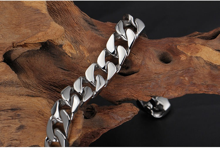 Kemstone Men’s Stainless Steel Cuban Chain Bracelet – 21cm Street Style Gothic Power Link KB27123-D