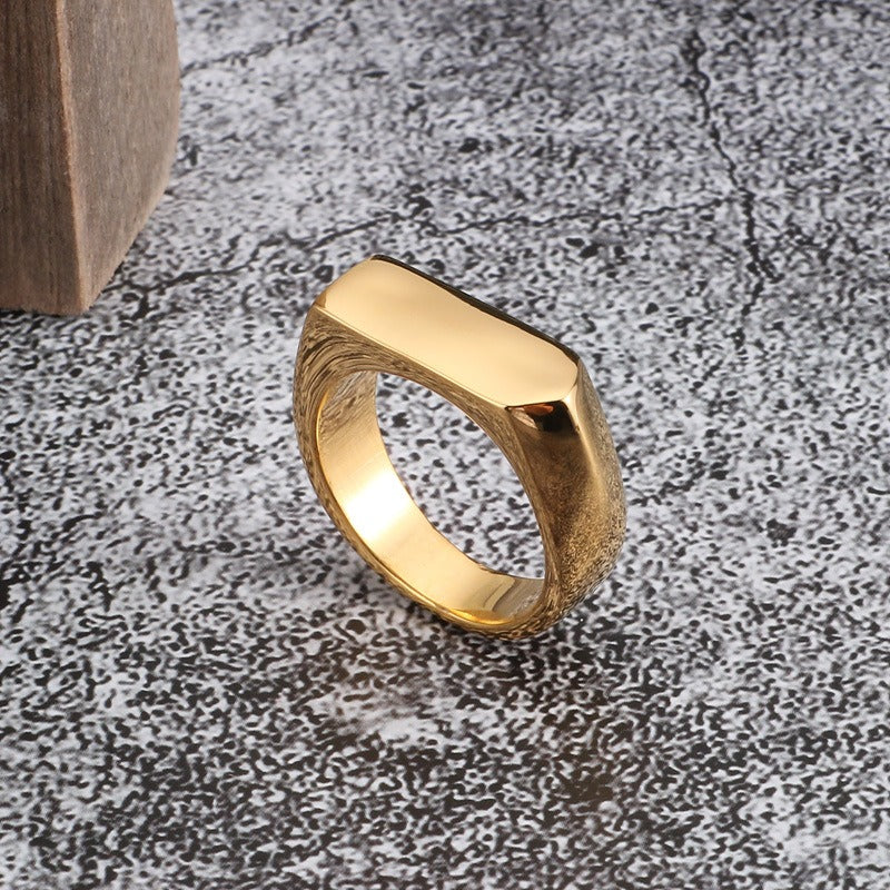 Kemstone Geometric Titanium Steel Ring – Matte Urban Streetwear Band for Men | Gothic Hip-Hop Style KR86567-KHX