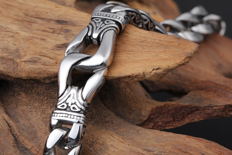 Vintage Stainless Steel Curb Chain Bracelet – 22cm Gothic & Street Style for Men KB23805-D