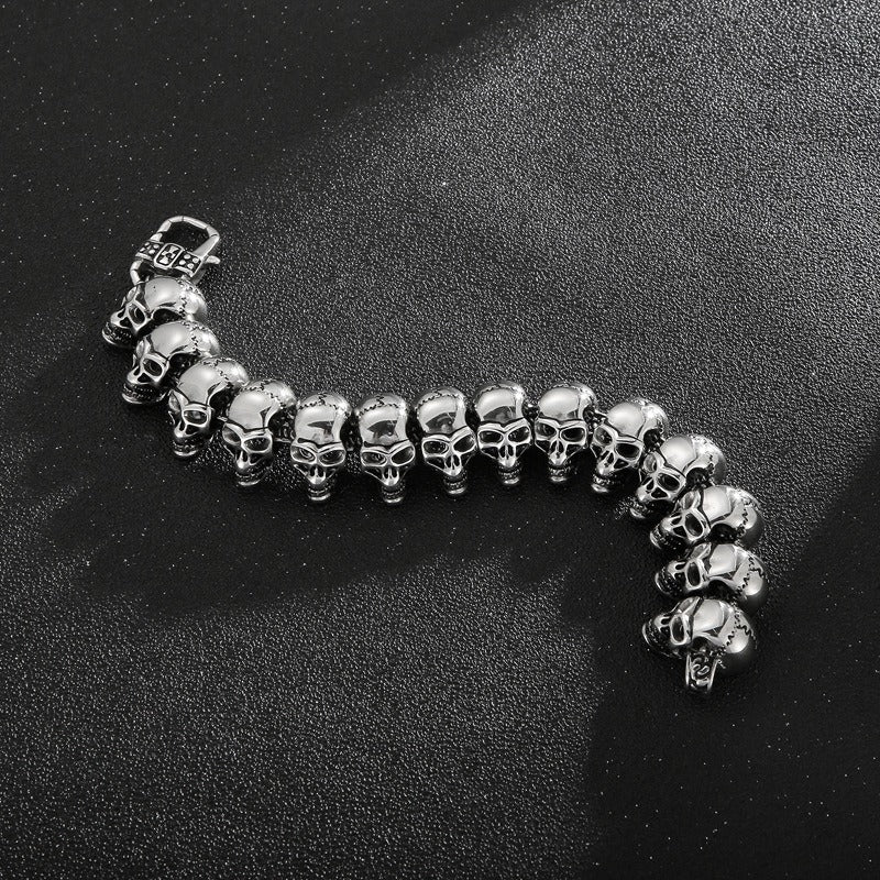 Kemstone Skull Link Chain Necklace & Bracelet – Stainless Steel Gothic Hip-Hop Jewelry KB29213-D