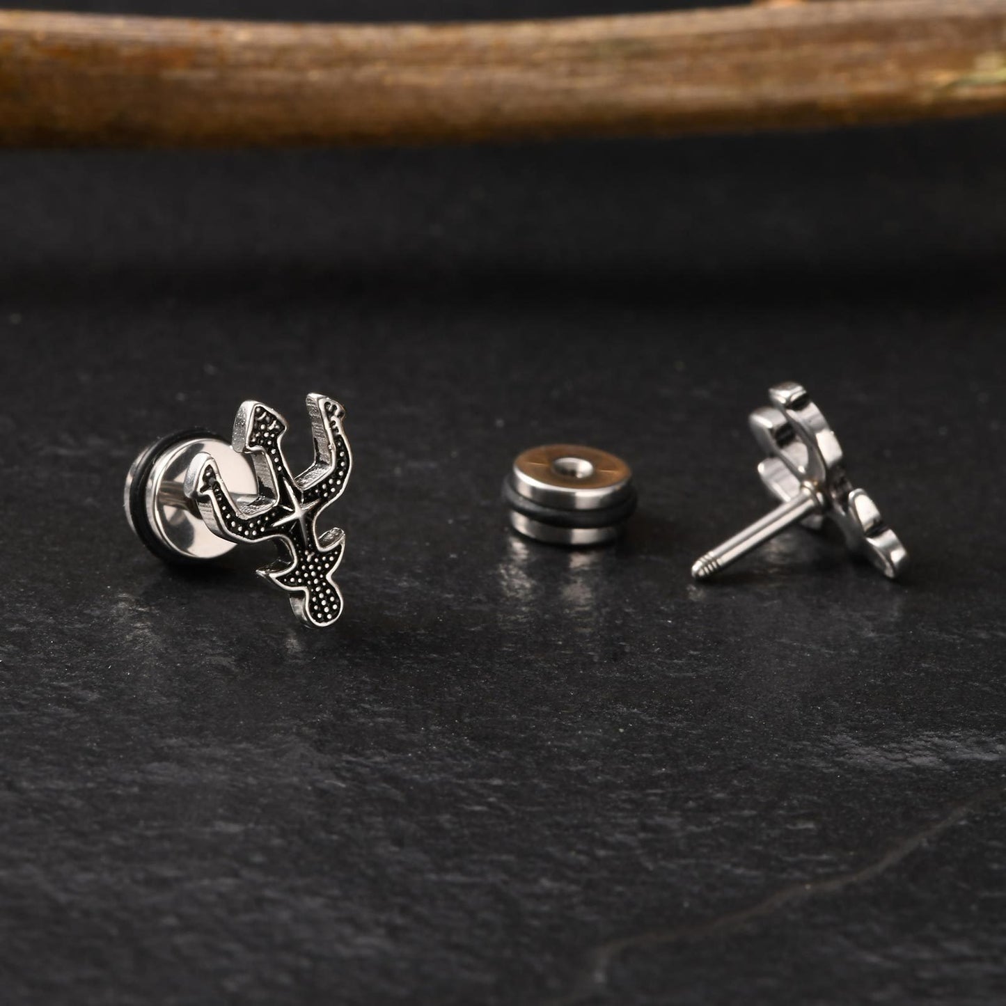 Kemstone Gothic Punk Stainless Steel Stud Earrings – Bold Vintage Edge