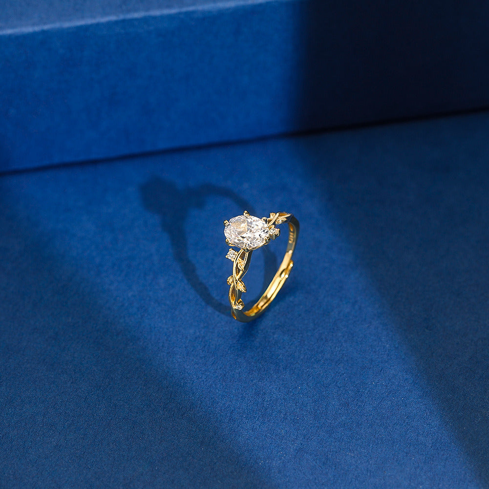 eaf Branch Engagement Ring – 925 Sterling Silver Nature Inspired Promise Ring with 8A Cubic Zirconia by Kemstone A4-LZR47
