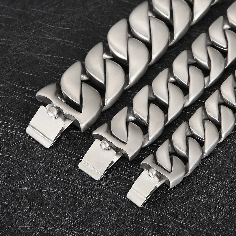 Kemstone Stainless Steel Cuban Chain Necklace with Bone Clasp – Thick Matte Finish KN1196452-KJX