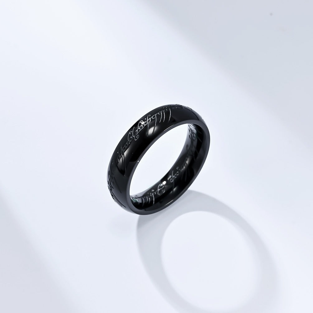 Kemstone Elvish Script Ring β 316L Stainless Steel Norse Gothic Fantasy Band | K-R707