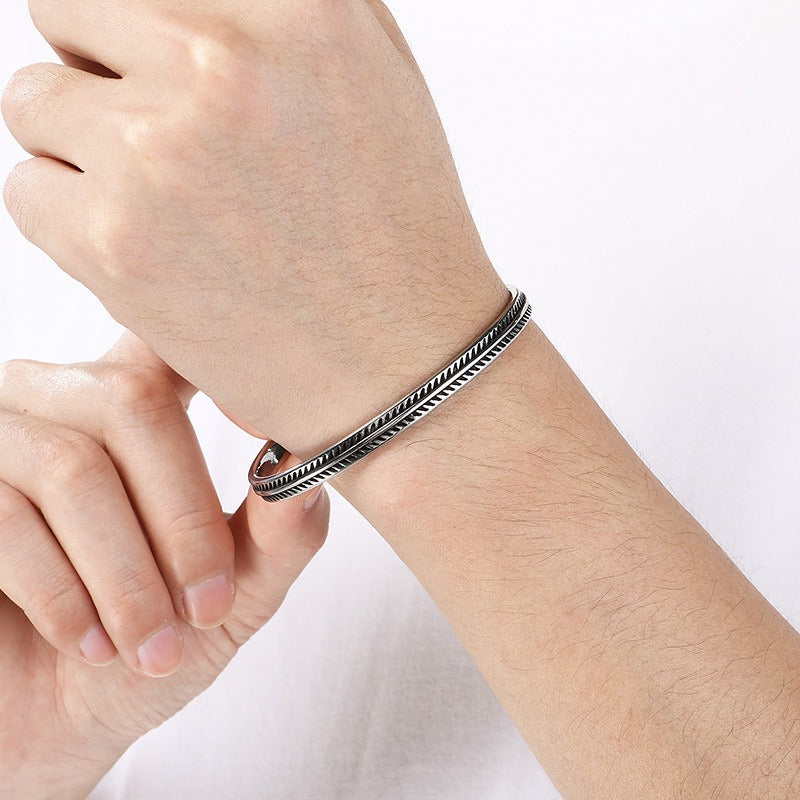 Kemstone Titanium Steel Twisted Braided Cuff Bracelet Vintage Open Bangle for Men KB209299-LU