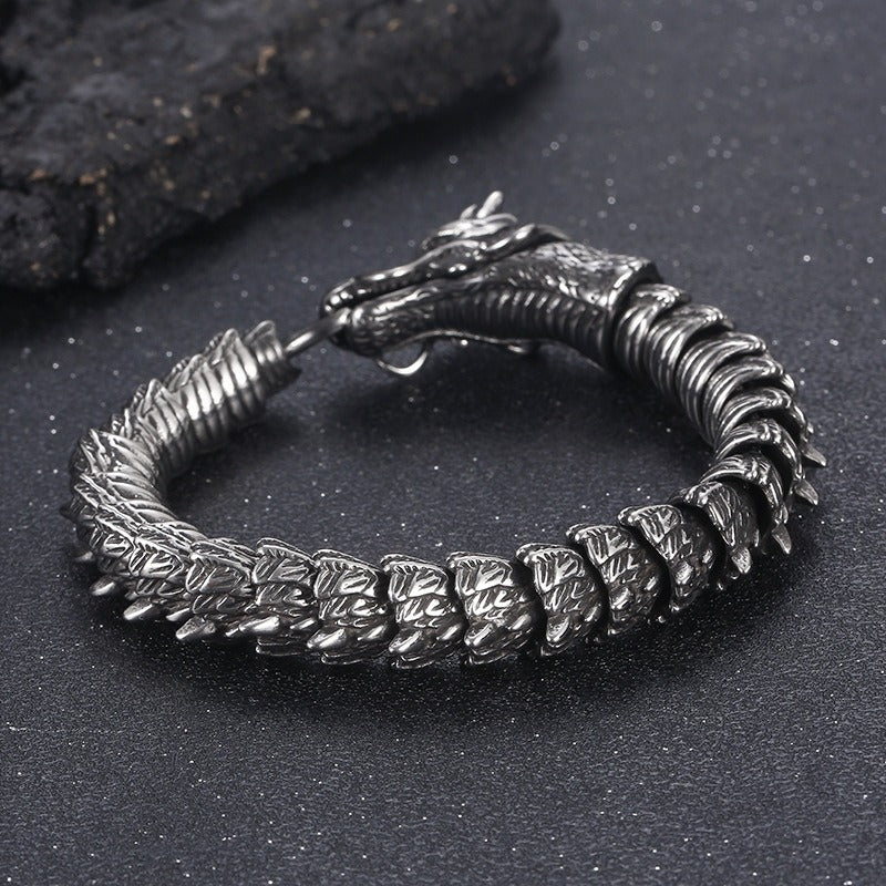 Kemstone Men’s Dragon Head Bracelet – Blackened Stainless Steel with Green Eyes KB170307