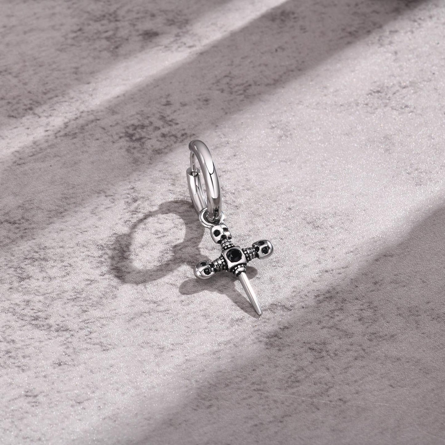 Men's Gothic Cross Hoop Earring – Stainless Steel Sword & Spear Designs ED-684