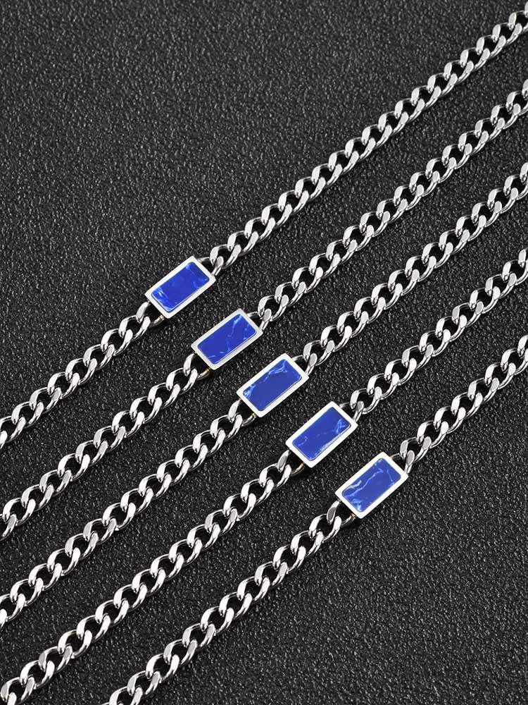 Kemstone Stainless Steel Chain Necklace for Men – Square Tiger Eye Detail Minimal Style NC-2255