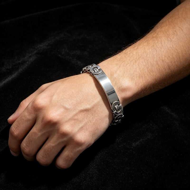 Kemstone Titanium Steel ID Bracelet for Men Curved Plate KB215057-JG