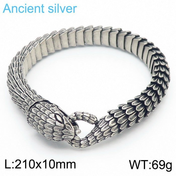 Gothic Snake Scale Chain Bracelet & Necklace – Vintage Titanium Steel Serpent Jewelry for Men KB126122