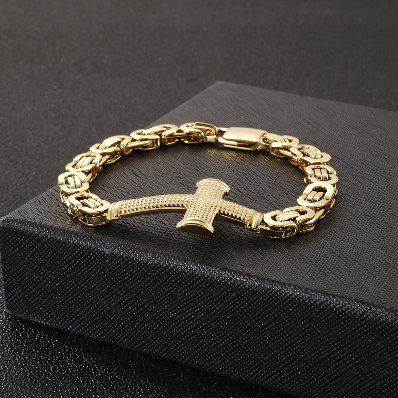 Kemstone Cross Loop Chain Bracelet - Titanium Steel Men's Jewelry Accessory with Edgy Industrial Design KB124342
