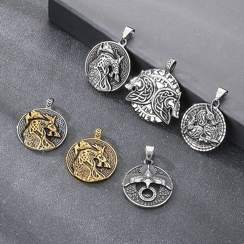 Kemstone Men’s Titanium Steel Viking Dragon Pendant Necklace – Celtic Eagle Design KP117361-MZOZ