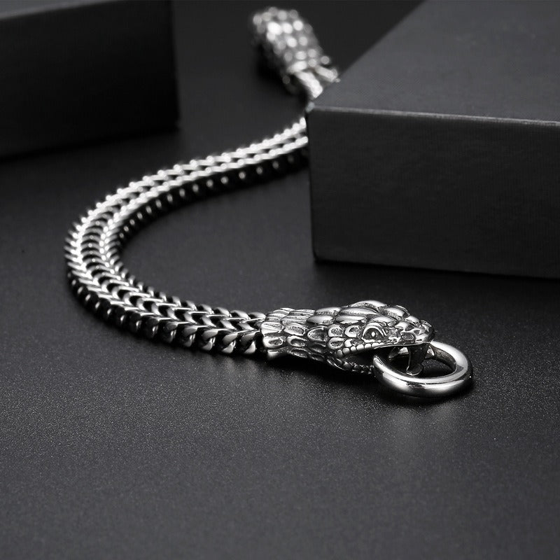 Kemstone Twin Serpent Titanium Steel Men's Bracelet - Retro Edgy Design for Modern Warriors KB145401