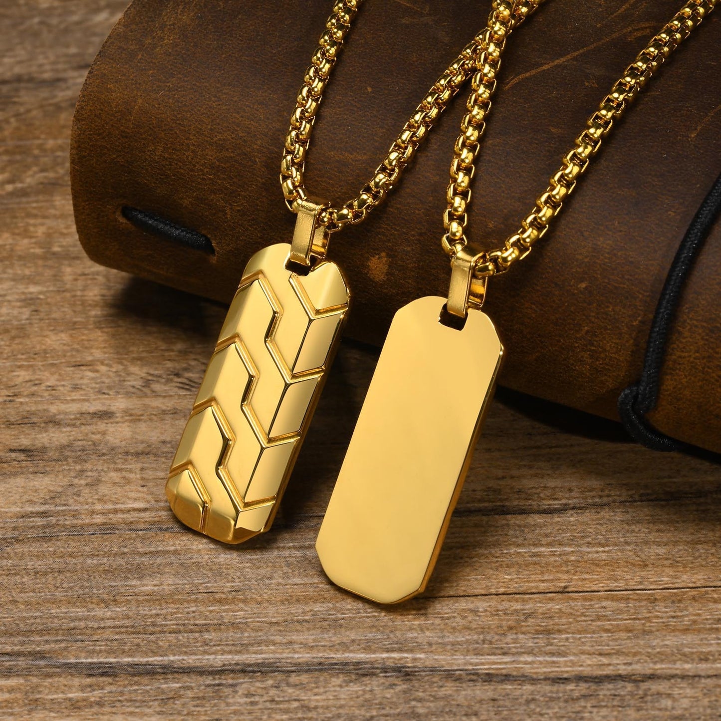 Tire Tread Pendant Necklace for Men – Stainless Steel Geometric Dog Tag PN-1857