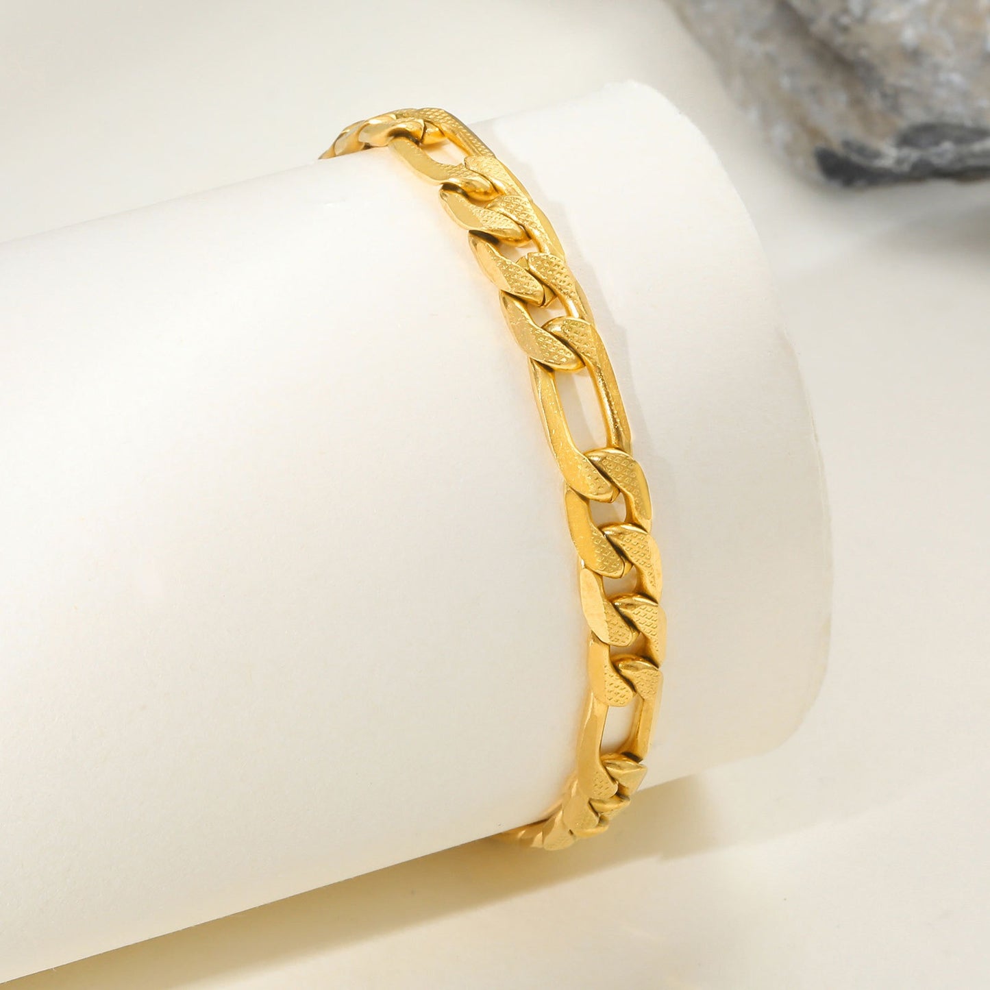 Pulsera Kemstone de acero inoxidable 3:1 con cadena NK de titanio y acero - 5 mm/7 mm, joyería unisex de oro y acero para uso diario BR-1076